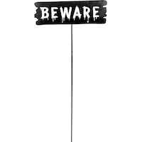 "Beware" Yard Stake, Black, 20-in, Outdoor Decoration for Halloween Front_Flat