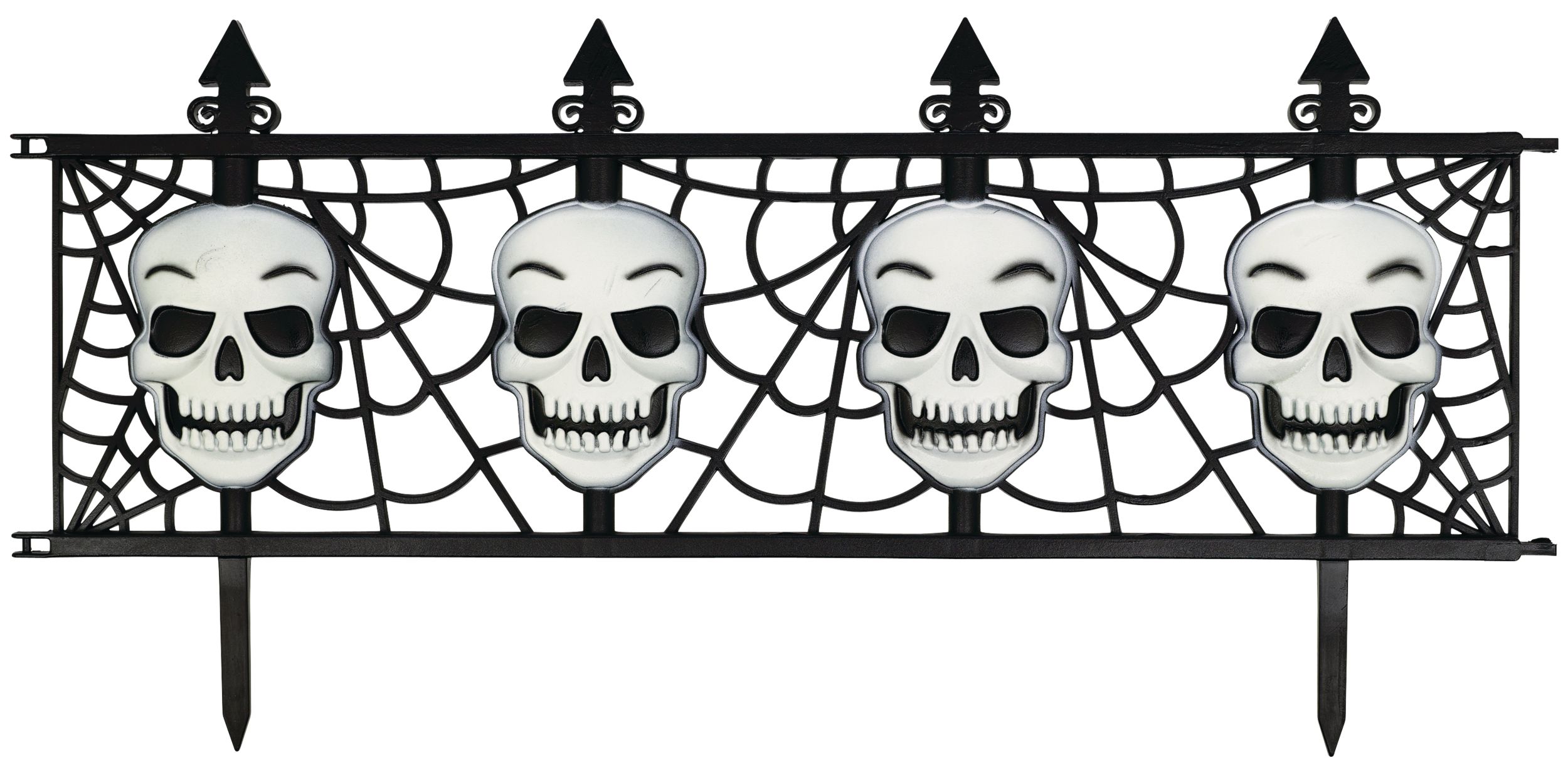 Skull Interlocking Light-Up Fences, Black/White, 12-in, 2-pk, Outdoor Decoration for Halloween Front_Flat