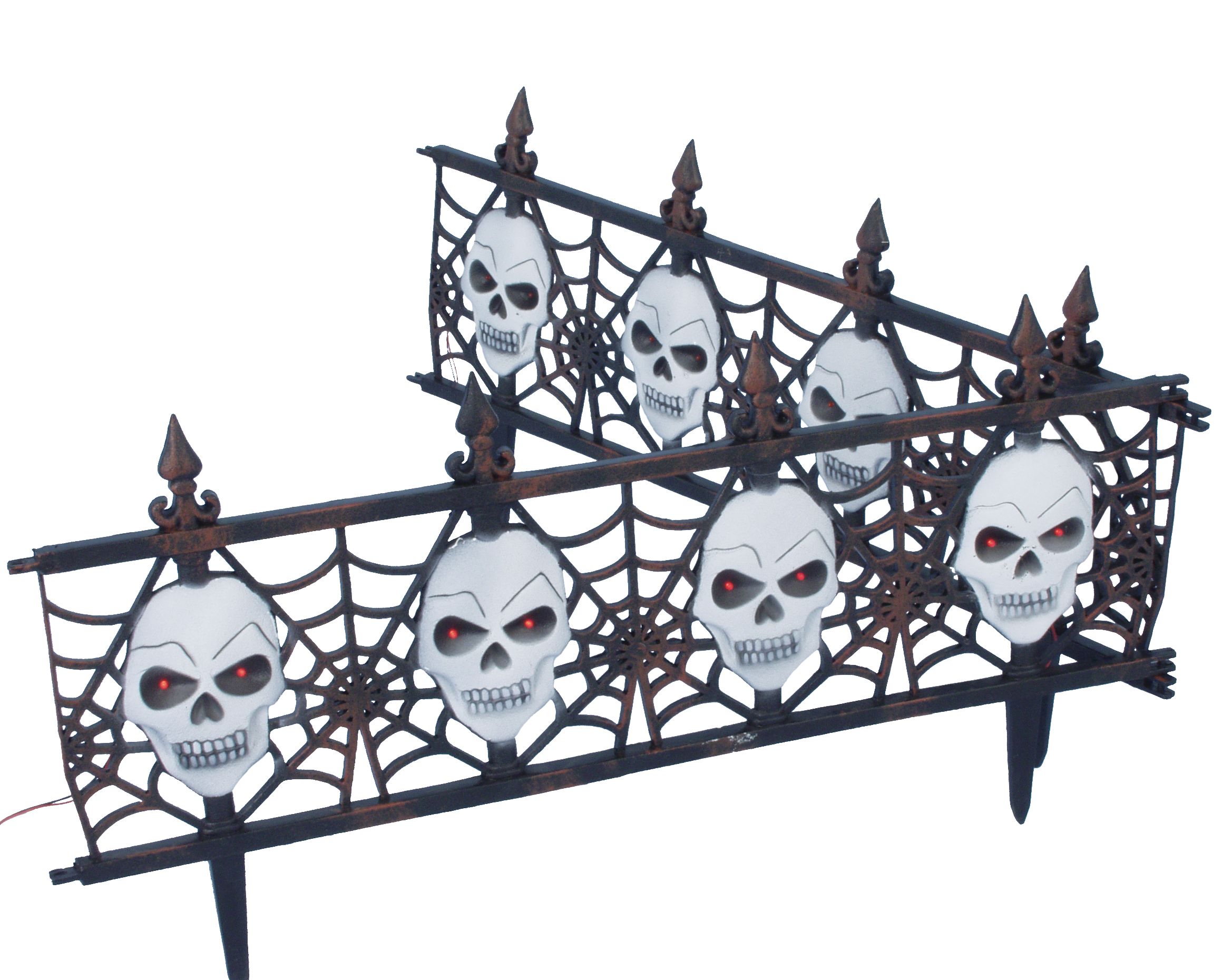 Skull Interlocking Light-Up Fences, Black/White, 12-in, 2-pk, Outdoor Decoration for Halloween Composite_or_Mixed
