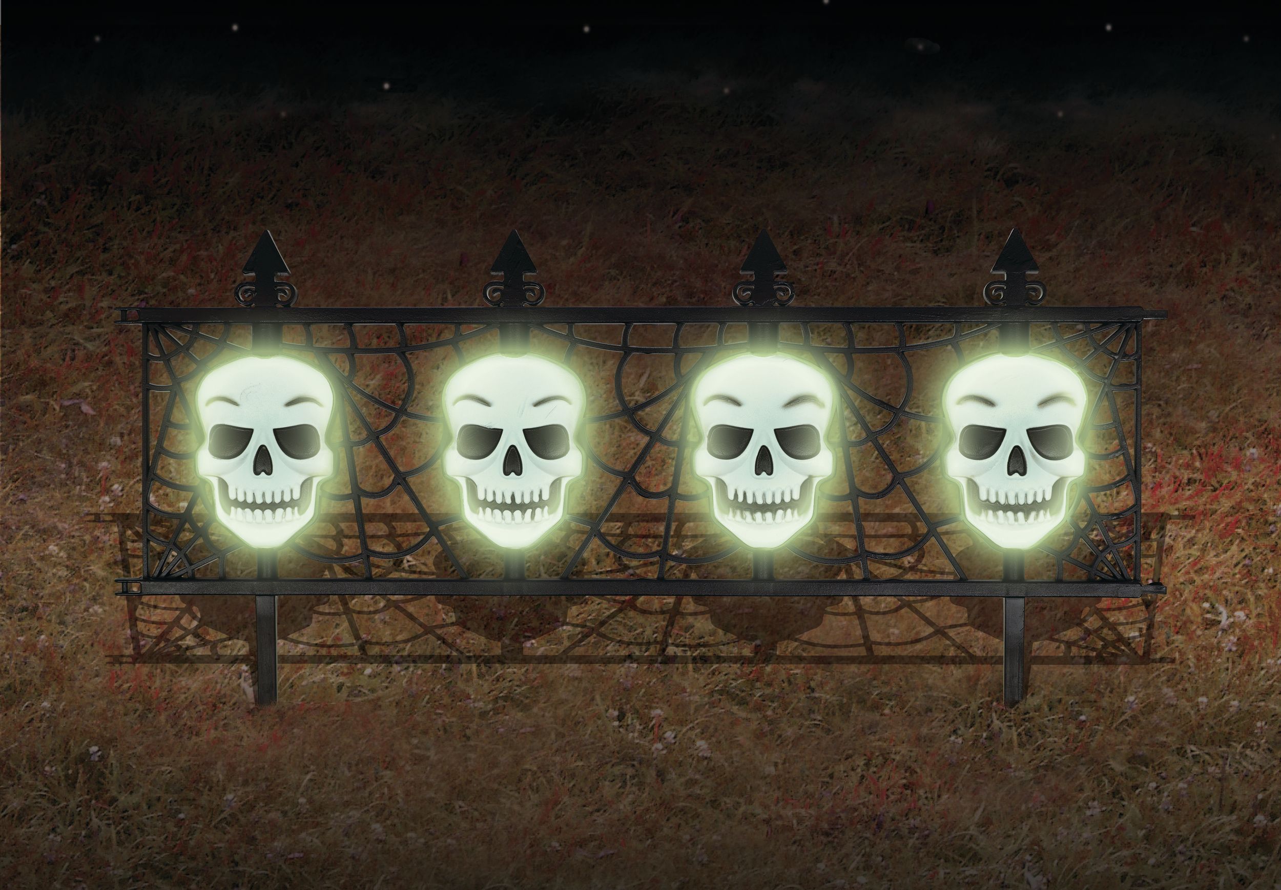 Skull Interlocking Light-Up Fences, Black/White, 12-in, 2-pk, Outdoor Decoration for Halloween Front_Flat