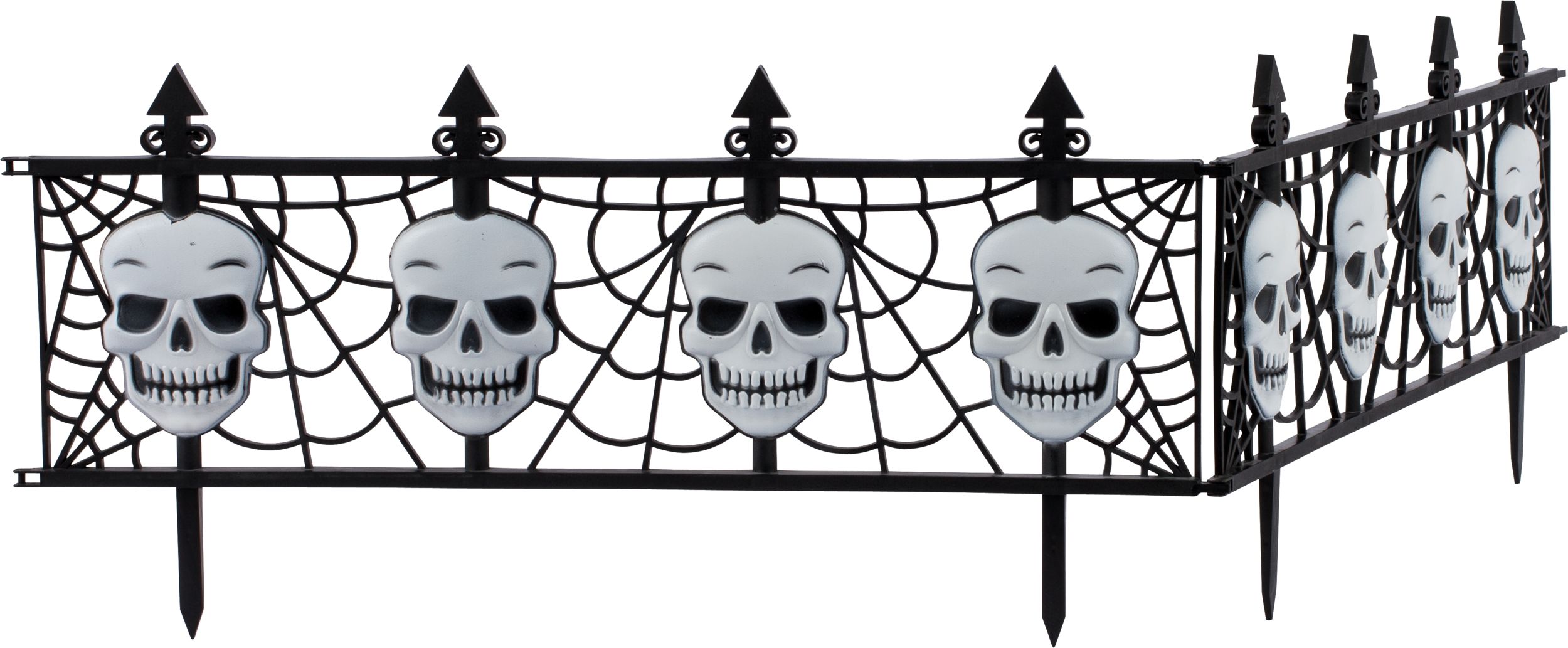Skull Interlocking Light-Up Fences, Black/White, 12-in, 2-pk, Outdoor Decoration for Halloween Composite_or_Mixed