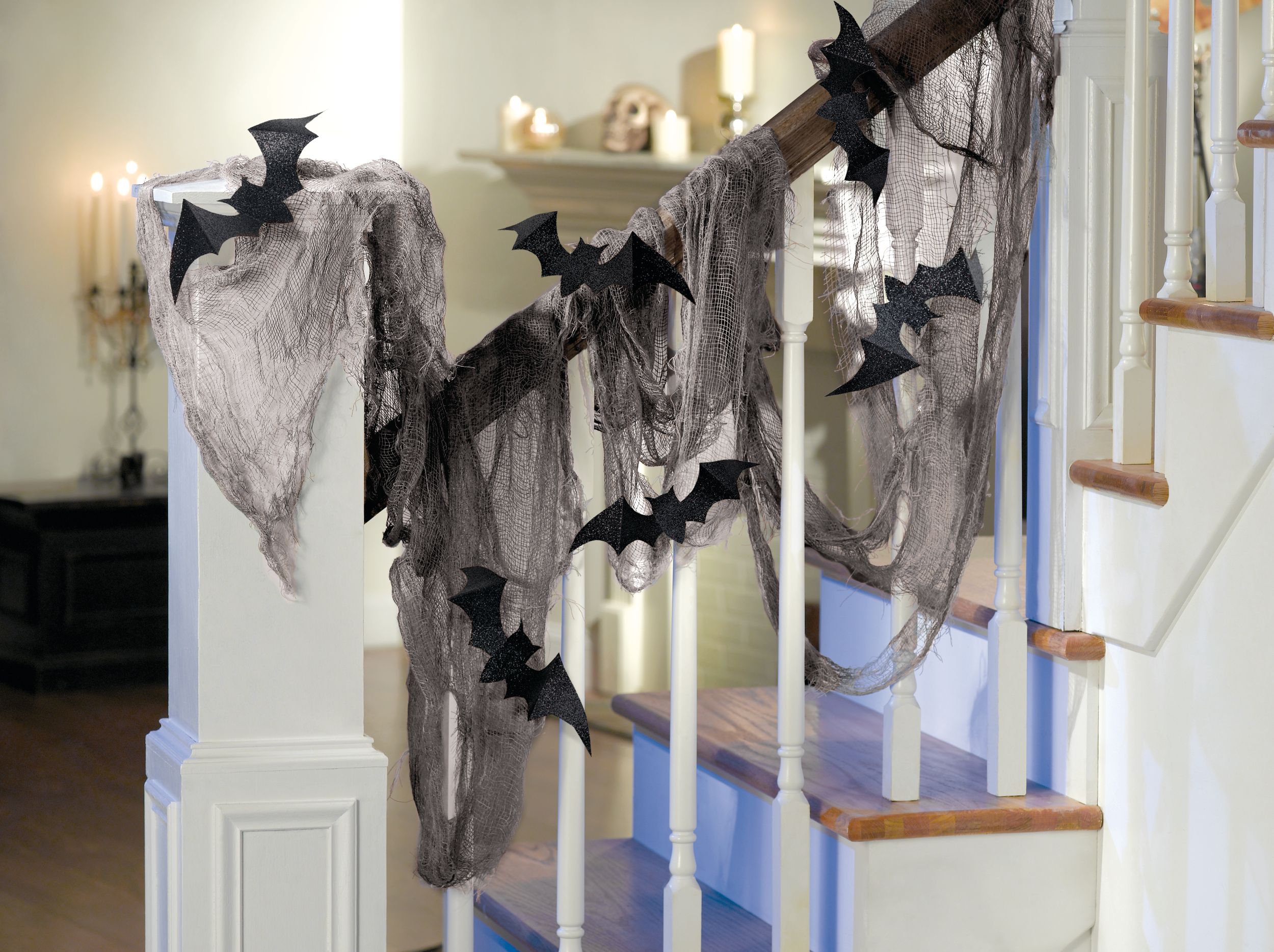 Chiffon de gaze chauve-souris avec 8 découpes scintillantes, gris/noir, 15 pi, paq. 10, décoration intérieure/extérieure pour l'Halloween Composite_or_Mixed