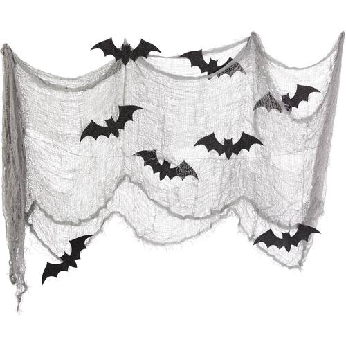 Bat Gauze Cloth Decorating Kit with 8 Glitter Cutouts, Grey/Black, 15-ft, 10-pk, Indoor/Outdoor Decoration for Halloween