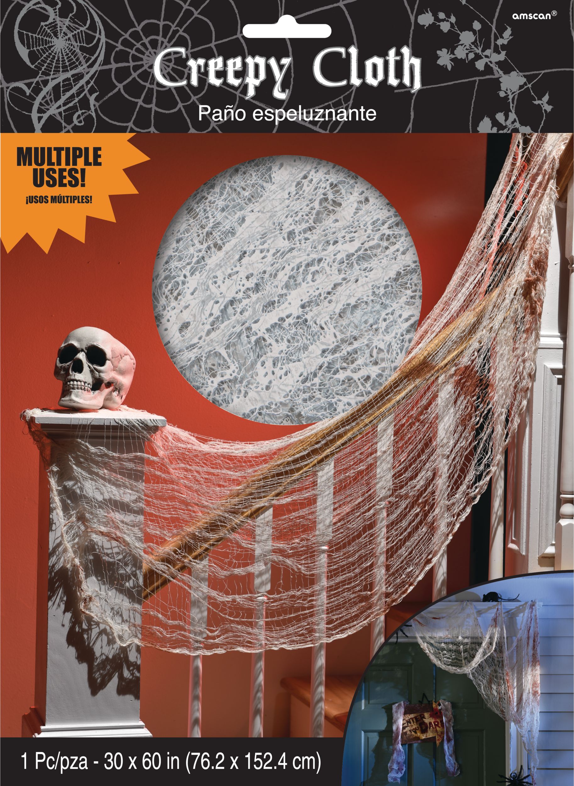 Bloody Tattered Gauze Cloth, Red/White, 60-in, Indoor/Outdoor Decoration for Halloween Front_Flat