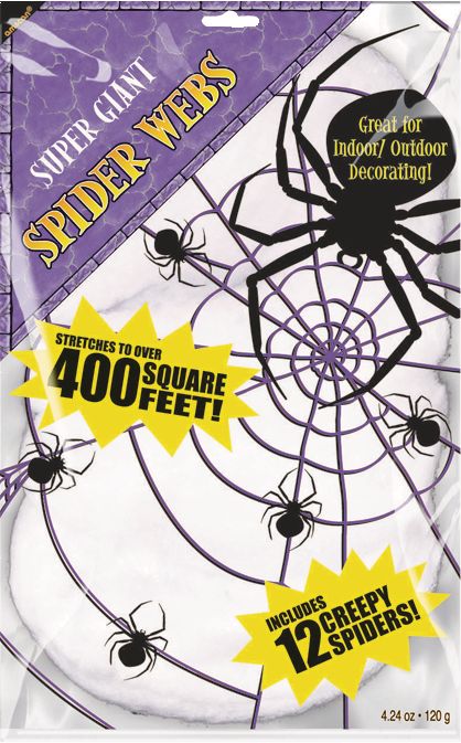 Super Giant Stretchy Spider Web Prop, White, 4.24-oz, Indoor/Outdoor Decoration for Halloween Front_Flat