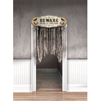 Rideau de porte à suspendre Beware Enter At Own Risk, noir/blanc, 55-1/2 po, décoration intérieure/extérieure pour Halloween Front_Flat