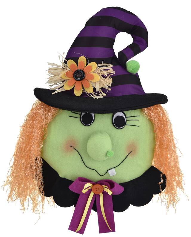 Witch Plush Door Hanger, Green/Purple, 13-in, Indoor/Outdoor Decoration for Halloween Front_Flat