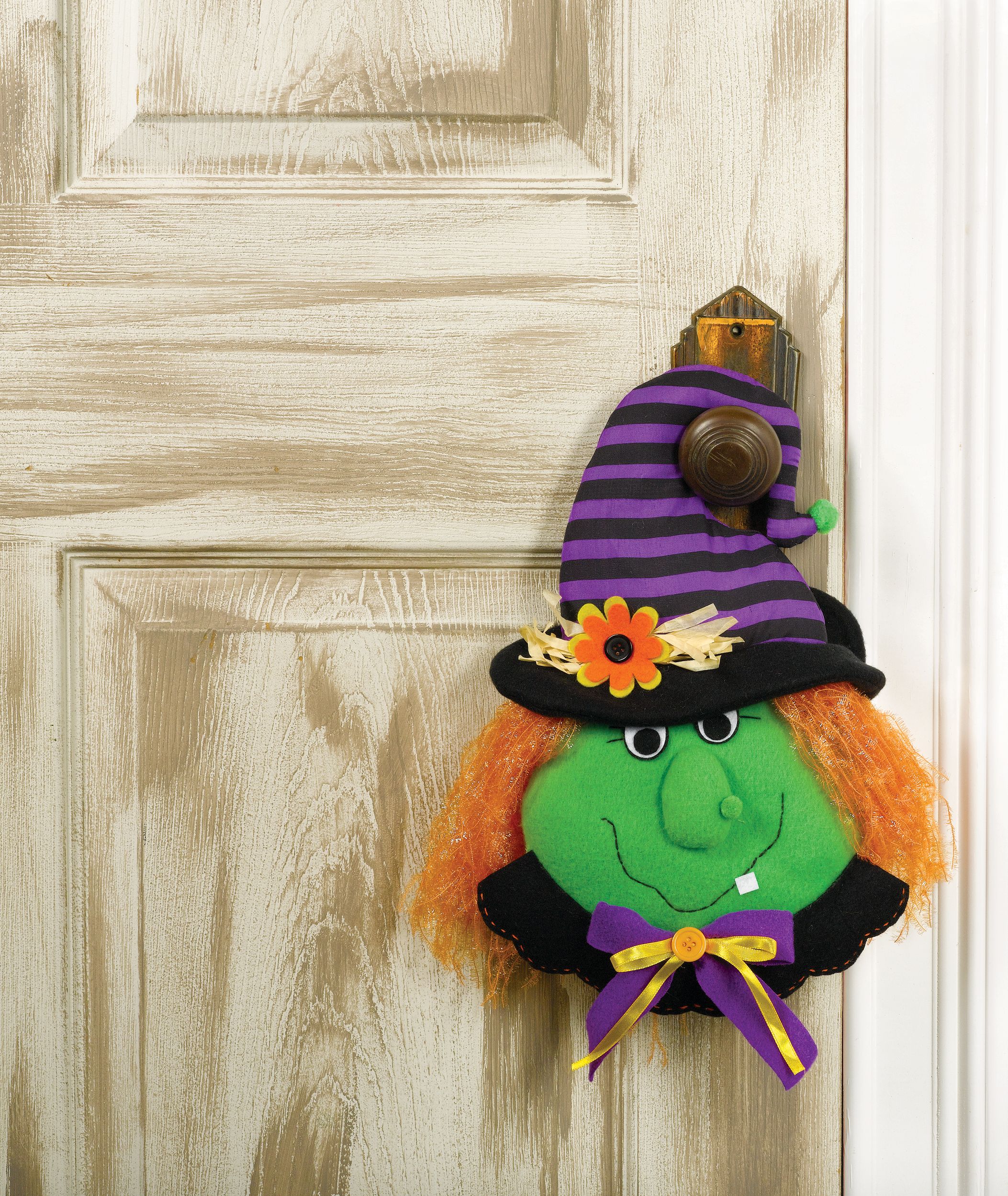 Witch Plush Door Hanger, Green/Purple, 13-in, Indoor/Outdoor Decoration for Halloween Front_Flat