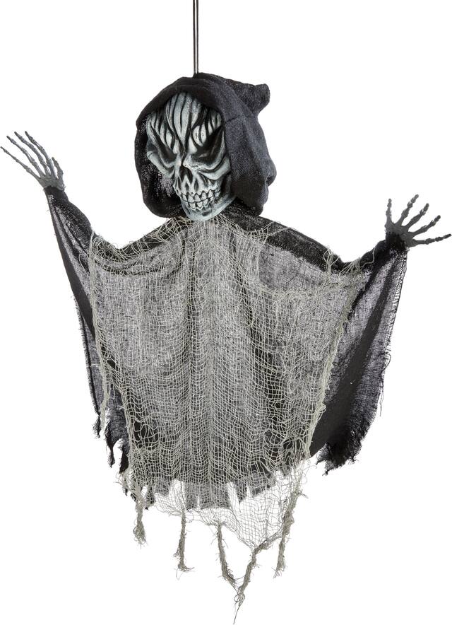 Grim Reaper Giant Hanging Prop, Black, 52-in, Indoor/Outdoor Decoration for Halloween Front_Angled_Left