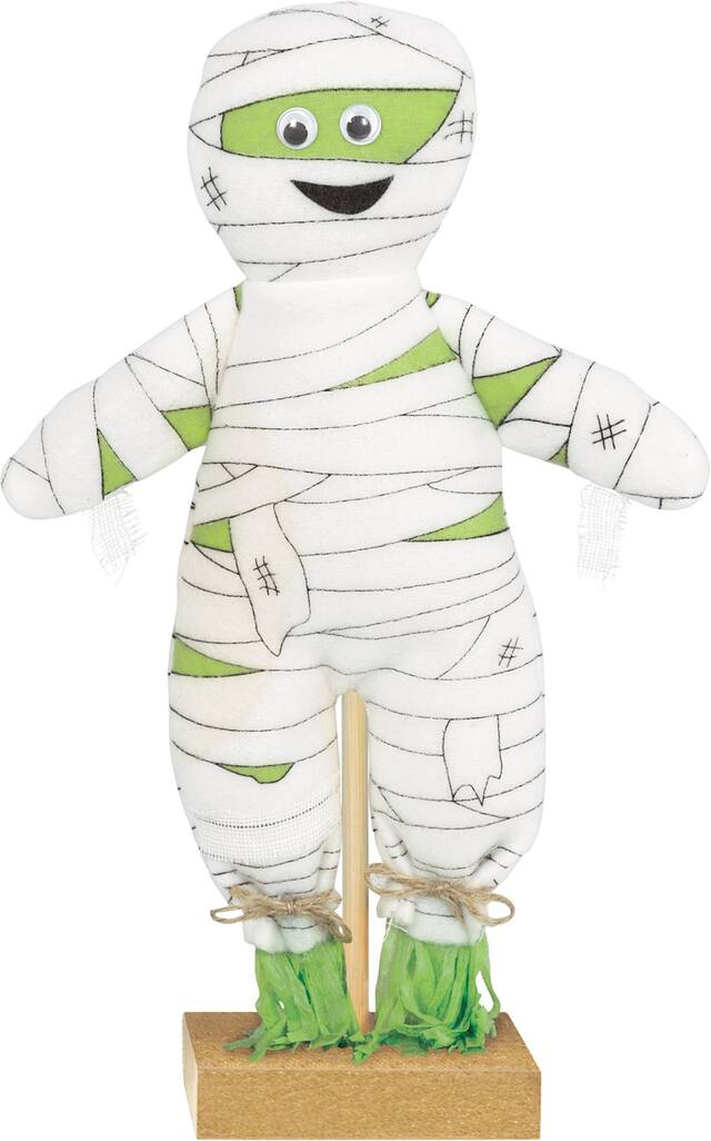 Mummy Mini Standing Prop, White/Green, 11-in, Indoor/Outdoor Decoration for Halloween Front_Flat
