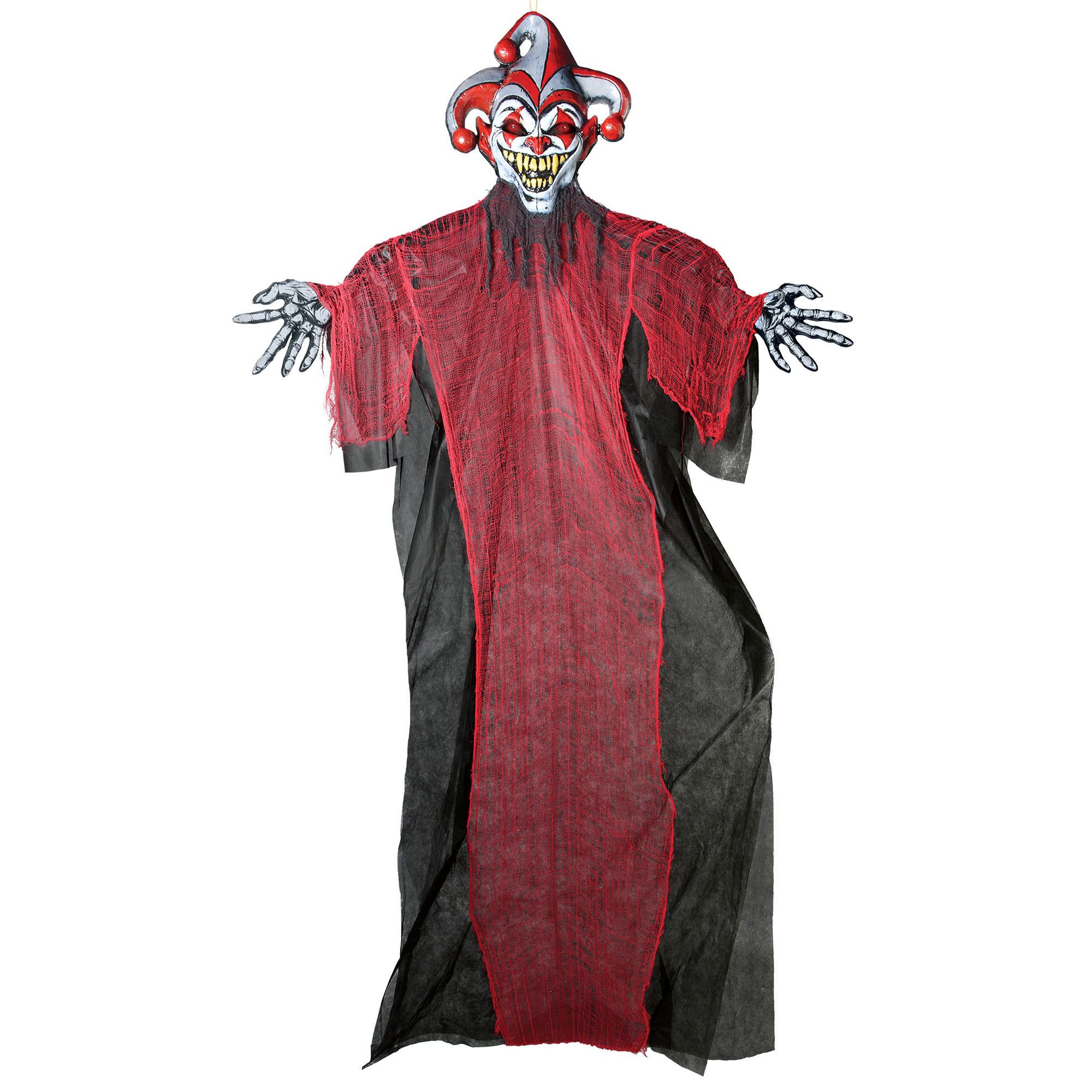 Jester Hanging Light-Up Giant Prop, Black/Red, 12-in, Indoor/Outdoor Decoration for Halloween Front_Flat