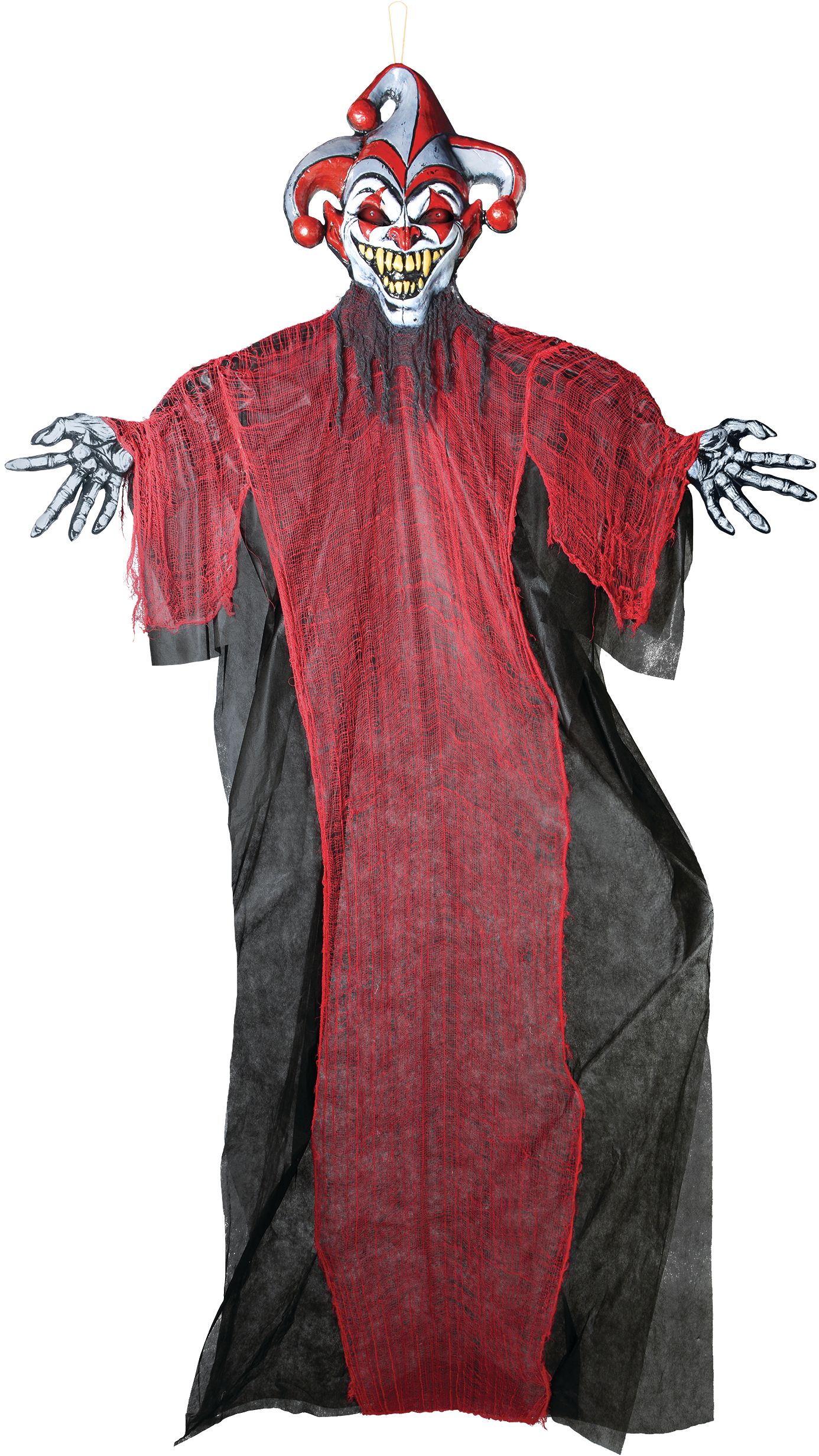 Jester Hanging Light-Up Giant Prop, Black/Red, 12-in, Indoor/Outdoor Decoration for Halloween Front_Flat