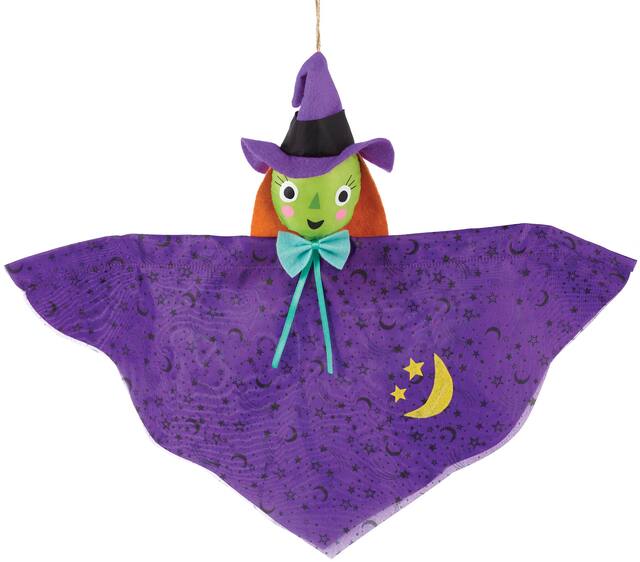 Witch Mini Hanging Prop, Green/Purple, 12-in, Indoor/Outdoor Decoration for Halloween Front_Flat