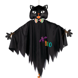 "Boo" Cat Hanging Smiling Prop with Bells, Black, 4-ft, Indoor/Outdoor Decoration for Halloween Front_Flat