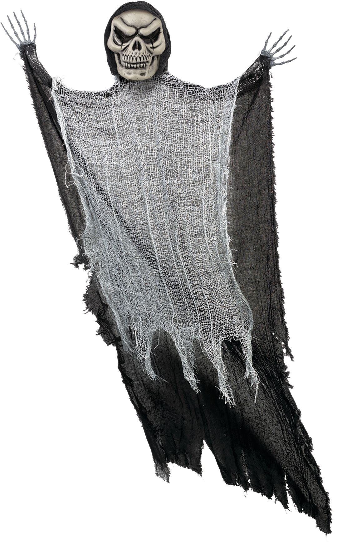 Accessoire de Faucheuse squelette à suspendre, noir/blanc, 4 pi, décoration intérieure/extérieure pour l'Halloween Front_Flat