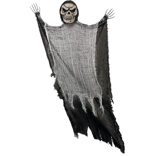 Grim Reaper Skeleton Hanging Prop, Black/White, 4-ft, Indoor/Outdoor Decoration for Halloween