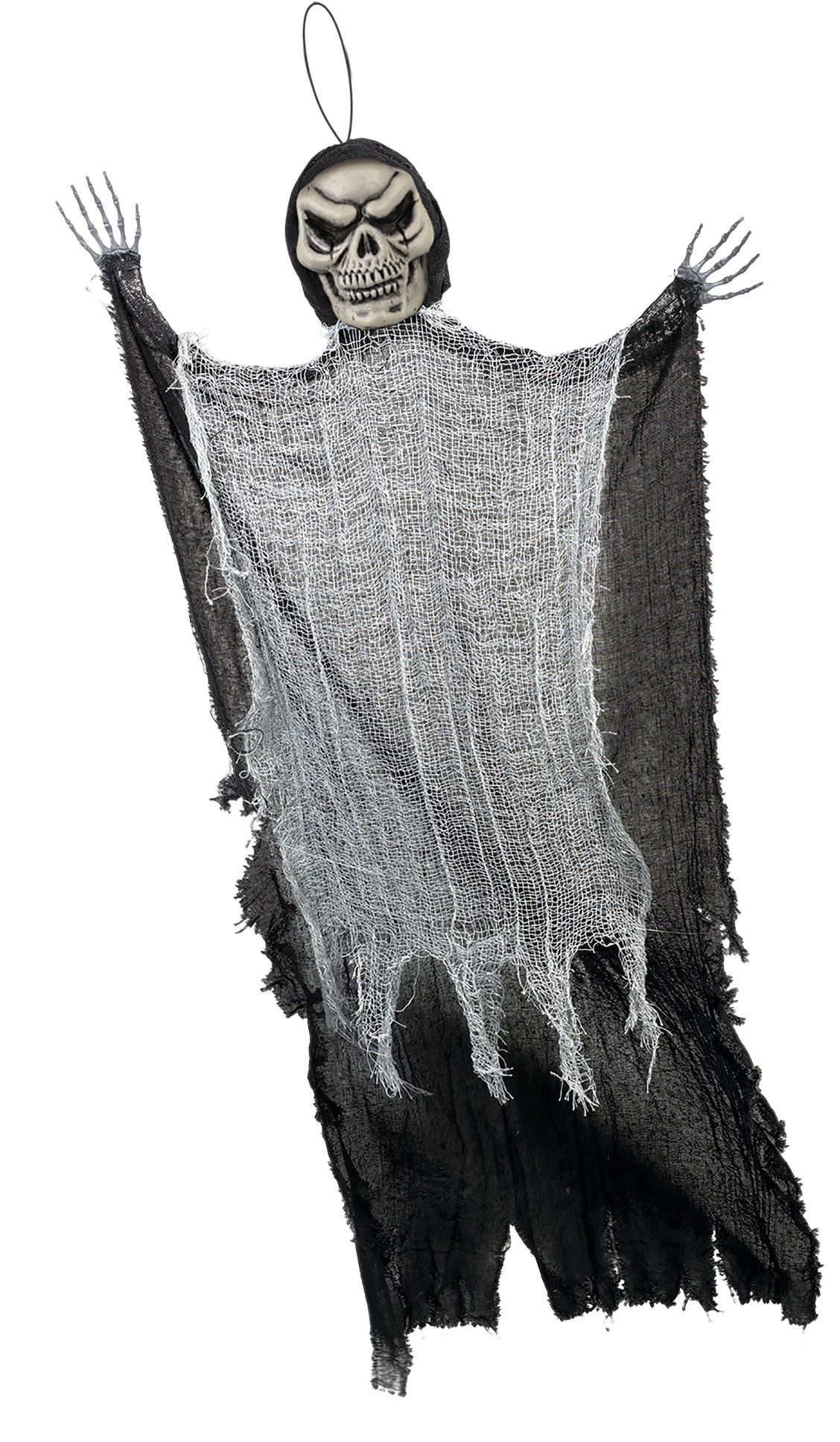 Accessoire de Faucheuse squelette à suspendre, noir/blanc, 4 pi, décoration intérieure/extérieure pour l'Halloween Front_Angled_Left