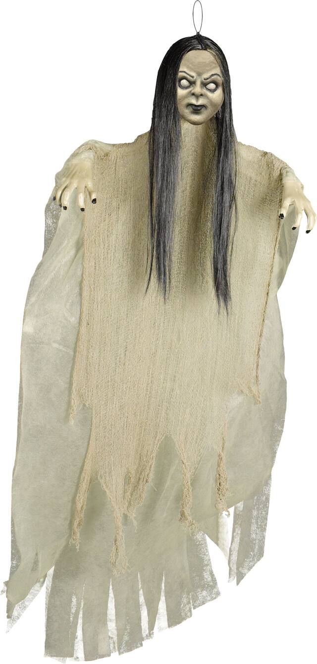 Accessoire de fille lugubre suspendue, blanc, 4 pi, décoration intérieure/extérieure pour l'Halloween Front_Flat