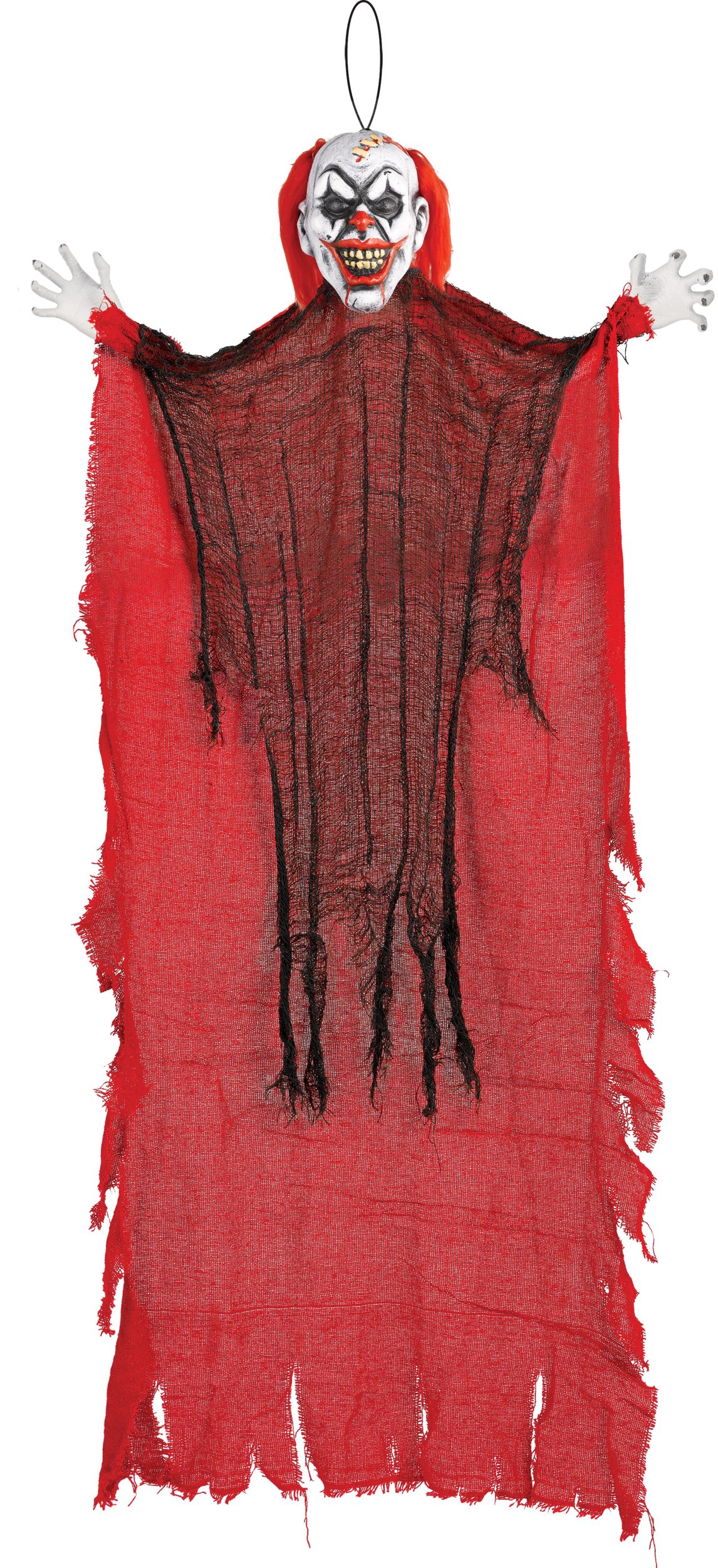 Clown Hanging Evil Prop, Red, 4-ft, Indoor/Outdoor Decoration for Halloween Front_Flat