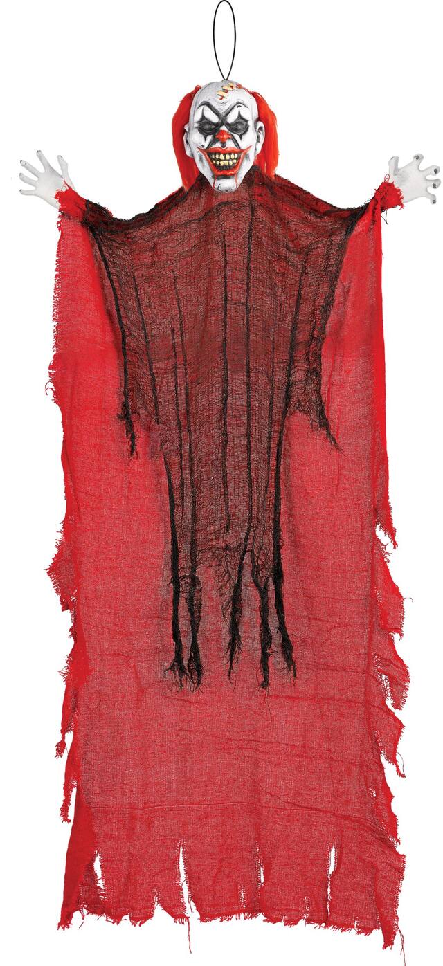 Accessoire de clown diabolique suspendu, rouge, 4 pi, décoration intérieure/extérieure pour l'Halloween Front_Flat