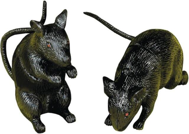 Rat Rubber Prop, Black, 3 1/4-in, Indoor/Outdoor Decoration for Halloween Composite_or_Mixed