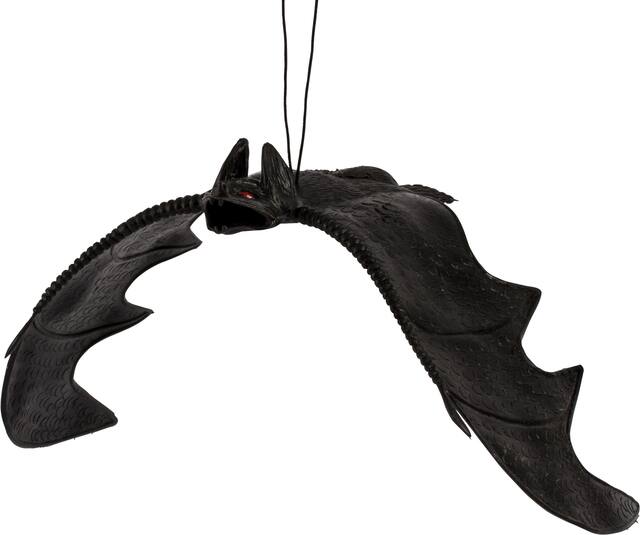 Bat Hanging Prop, Black, 10-in, Indoor/Outdoor Decoration for Halloween Front_Angled_Left
