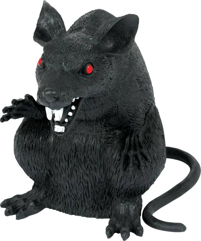 Evil Rat Prop, Black, 7-in, Indoor/Outdoor Decoration for Halloween Front_Angled_Left