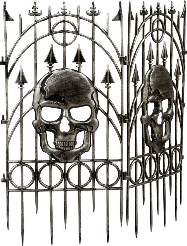 Skull Interlocking Fences, Silver, 30-in, 2-pk, Outdoor Decoration for Halloween Front_Angled_Right