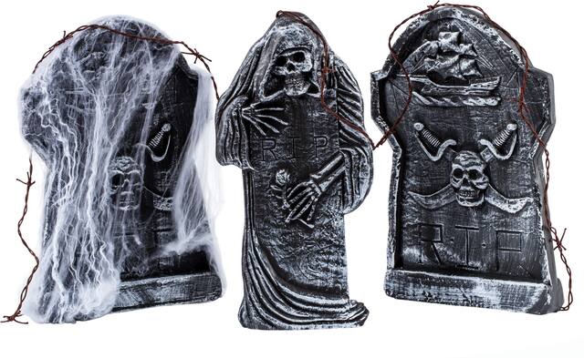 Cemetery Kit with Bones, Barbed Wire & Tombstones, Grey, 16-in, 12-pk, Outdoor Decoration for Halloween Composite_or_Mixed