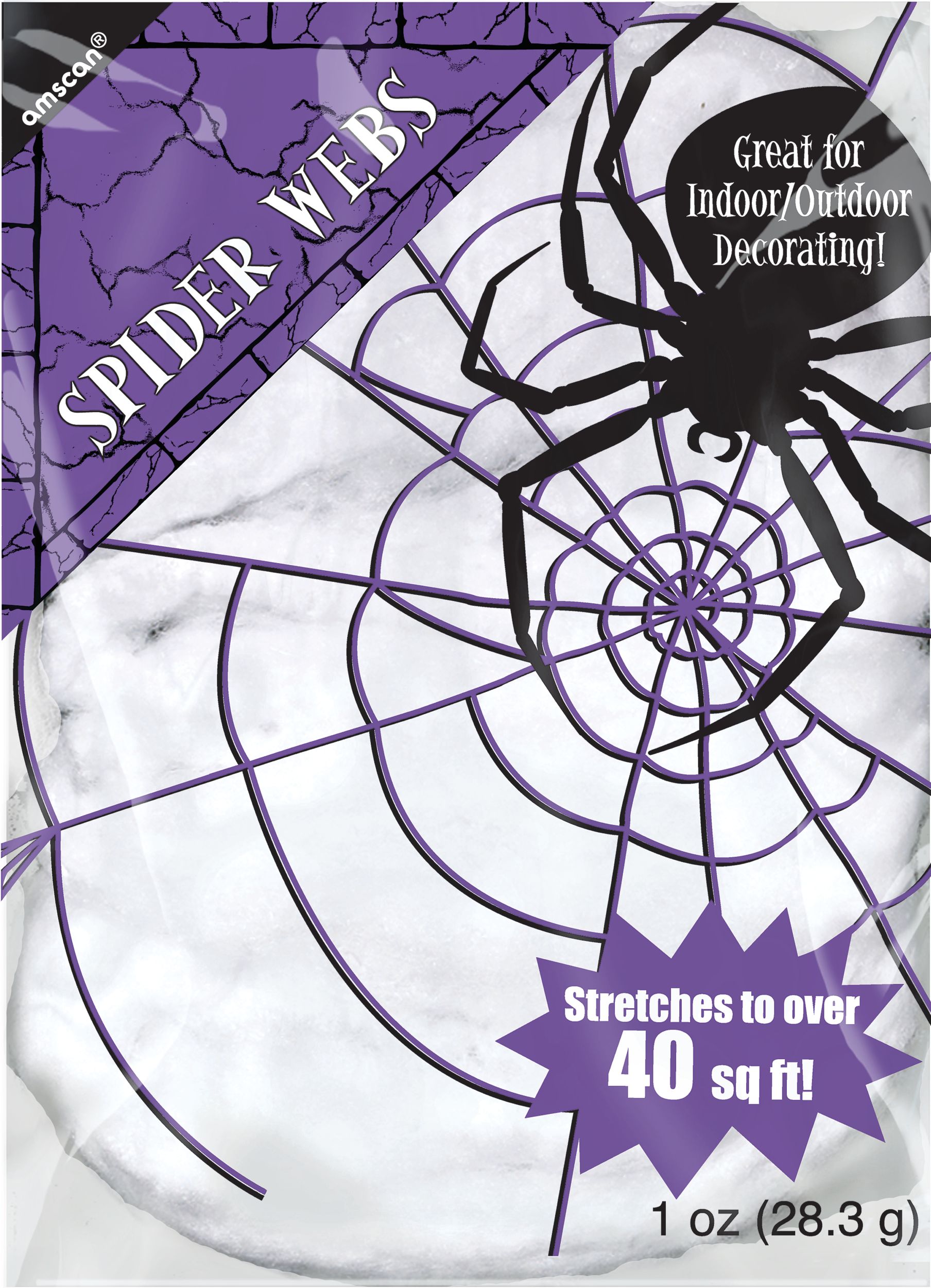 Toile d'araignée extensible, blanc, 1 oz, décoration d'intérieur et d'extérieur pour l'Halloween Front_Flat