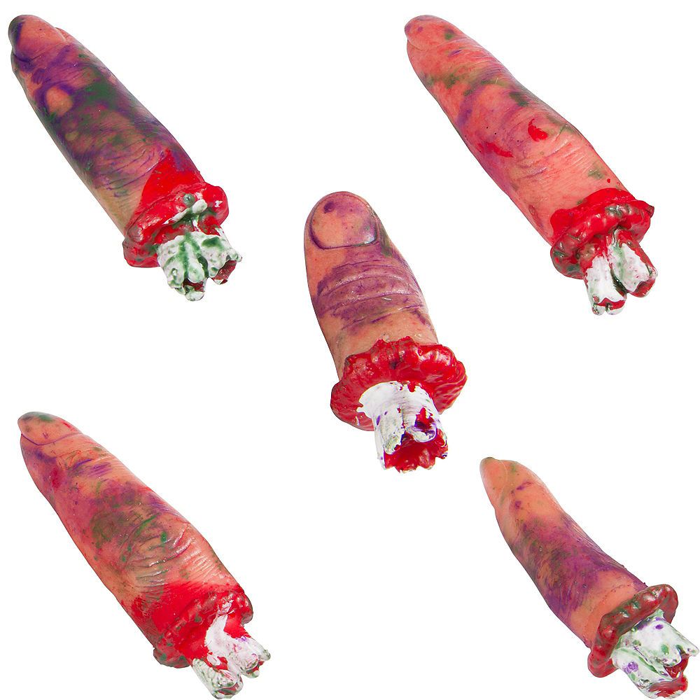 Plastic Bloody Fingers, Red, 3.5-in, 5-pk, Indoor/Outdoor Decoration for Halloween Composite_or_Mixed