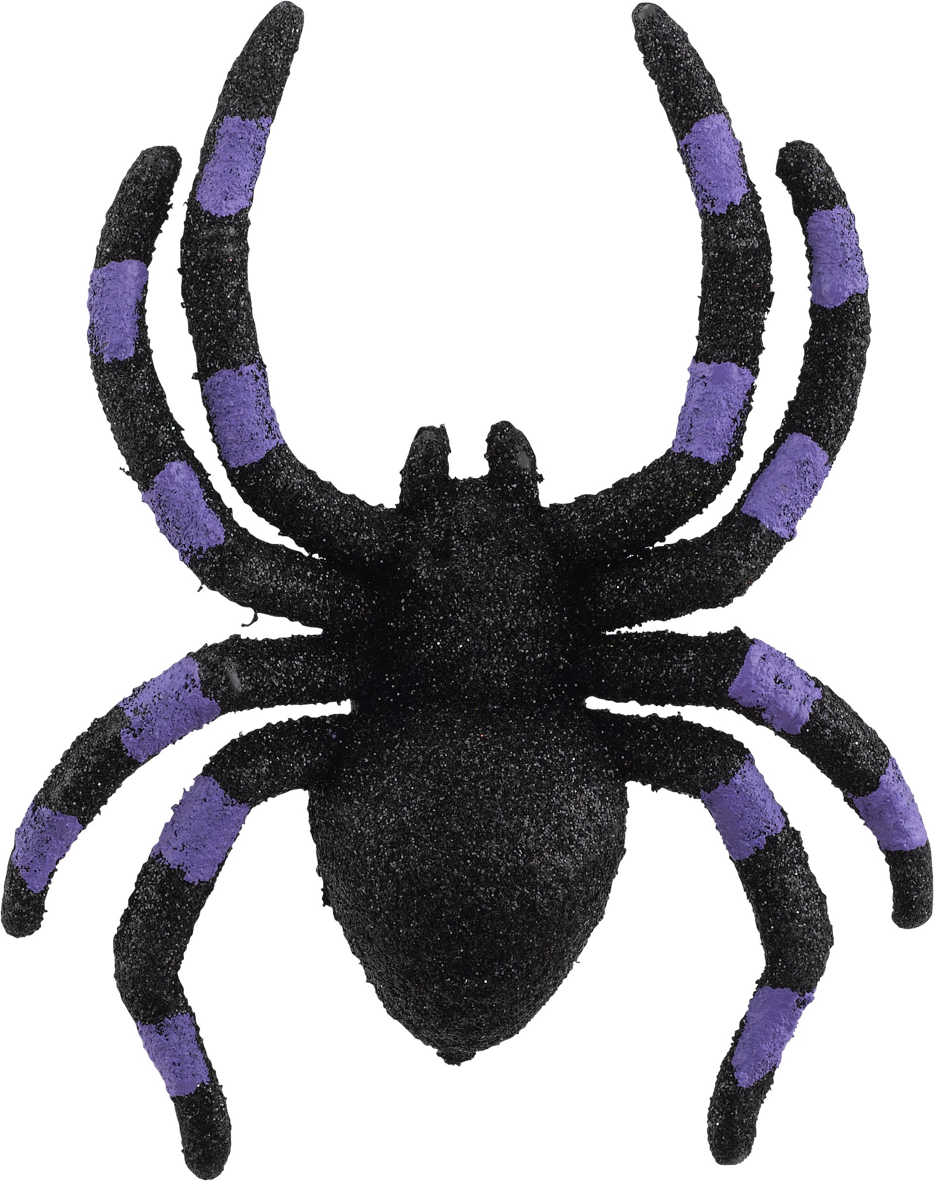 Spider Glitter Foam Prop, Black/Purple, 5-in, 4-pk, Indoor/Outdoor Decoration for Halloween Overhead_Flat