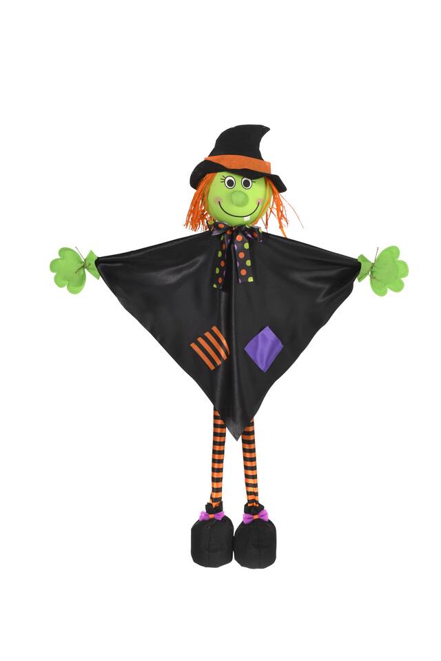 Sorcière souriante à suspendre, noir/vert, 37 po, décoration intérieure/extérieure pour l'Halloween Front_Flat