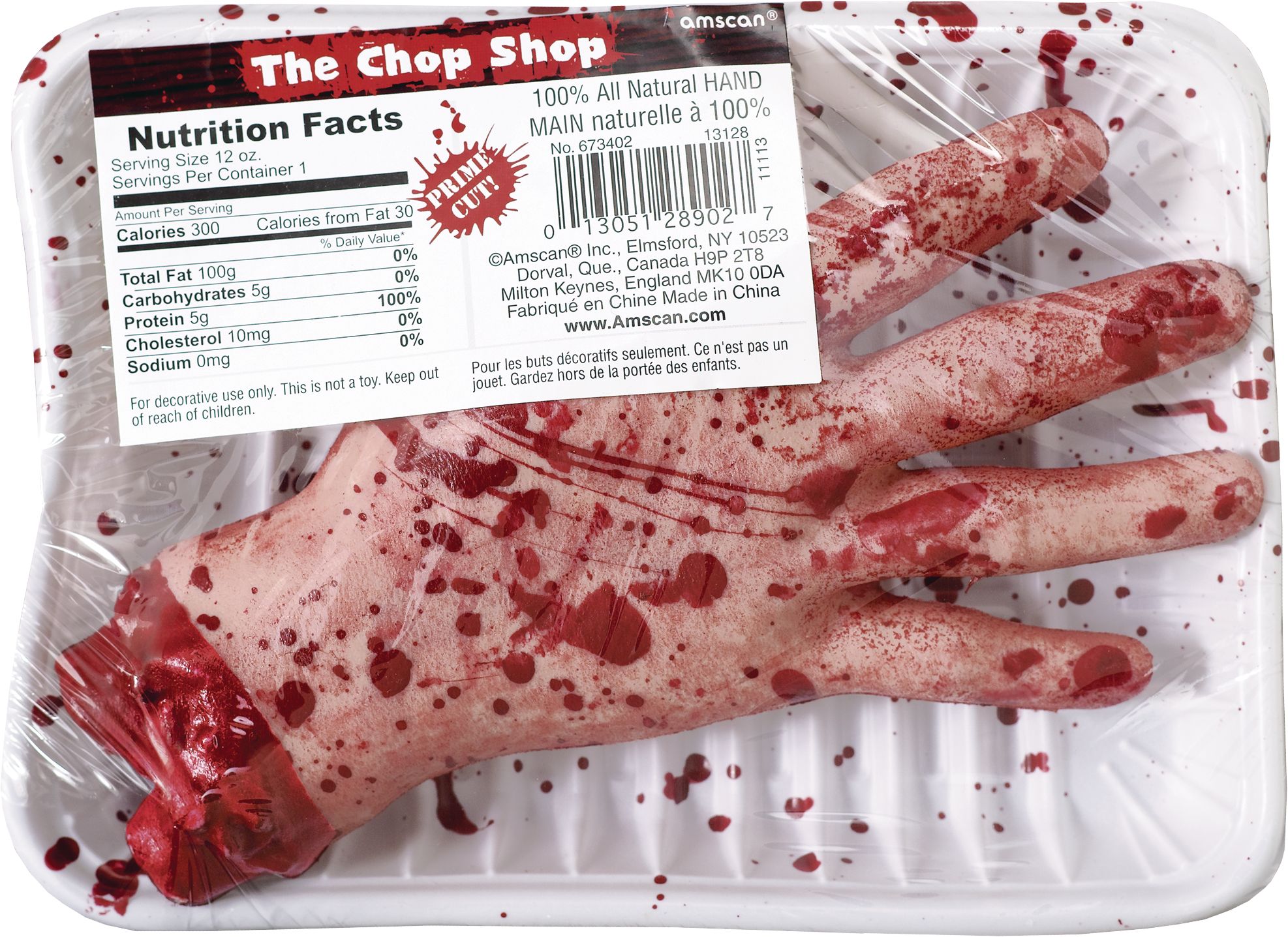 Meat Market Severed Hand Prop, Red/Tan, 8.5-in, Indoor/Outdoor Decoration for Halloween Overhead_Flat