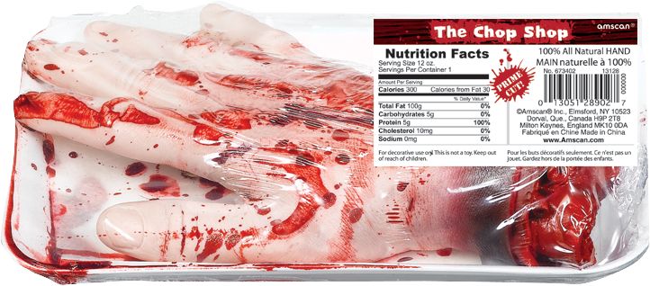 Meat Market Severed Hand Prop, Red/Tan, 8.5-in, Indoor/Outdoor Decoration for Halloween Overhead_Plunge