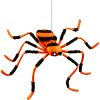 Araignée pelucheuse rebondissante à suspendre, noir/orange à rayures, 43 po, décoration intérieure/extérieure pour l'Halloween Front_Three_Fourths_Angled_Right