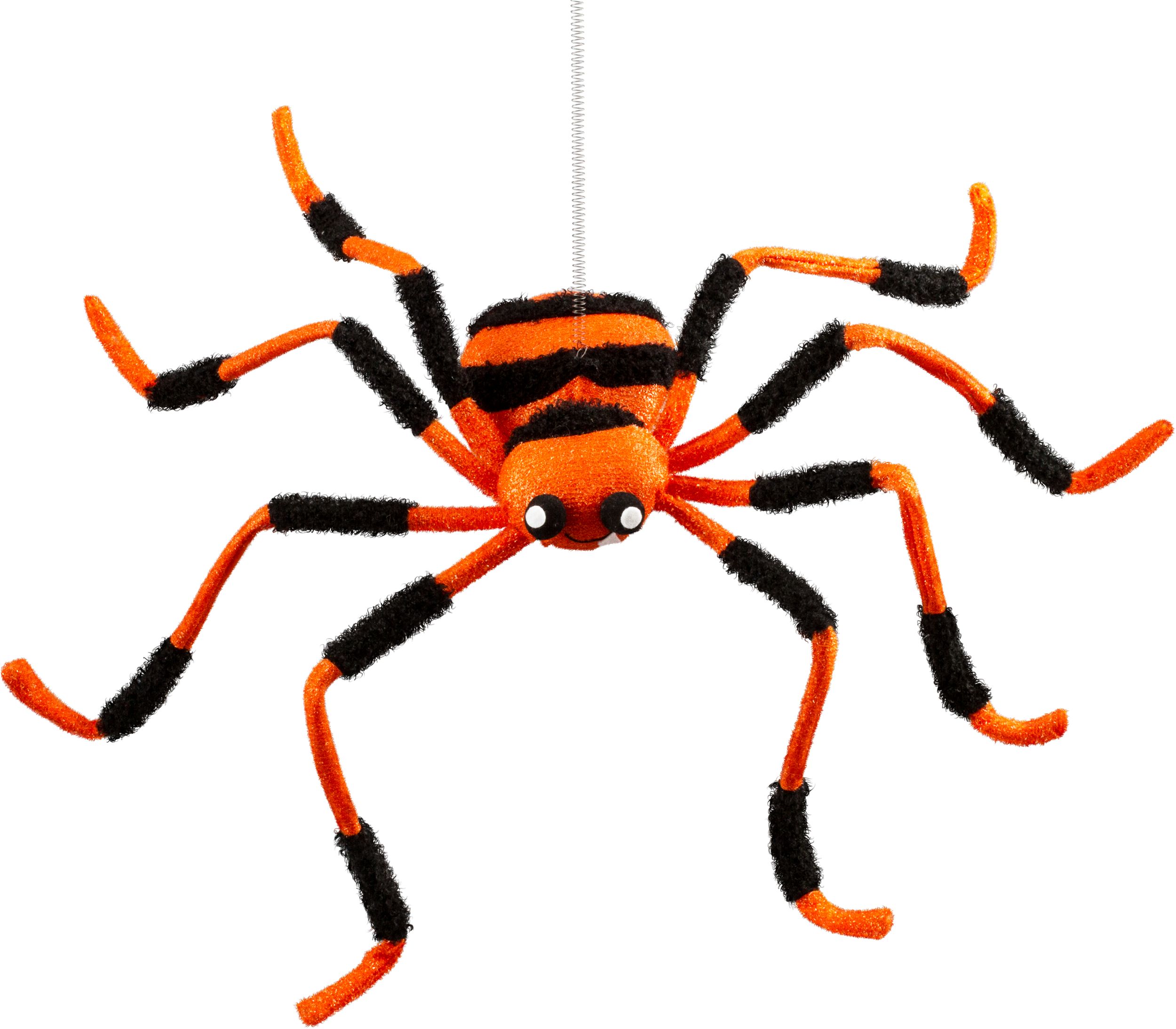 Spider Hanging Bouncing Furry Prop, Black/Orange Striped, 43-in, Indoor/Outdoor Decoration for Halloween Front_Flat