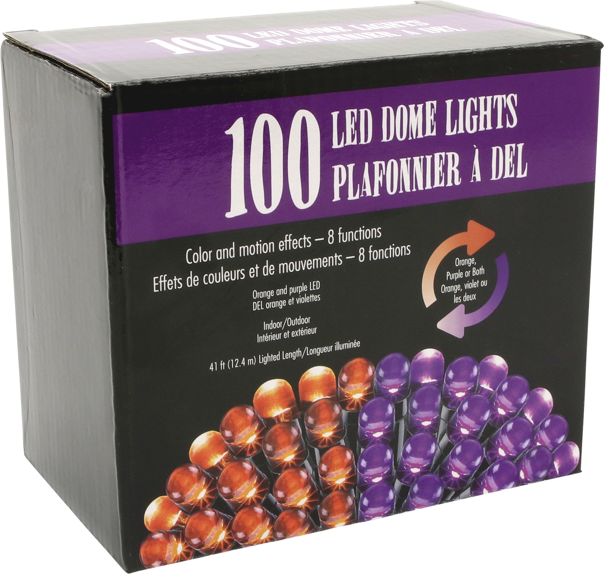 LED String Lights with 8 Functions, Orange/Purple, 41-ft, 100-pk, Indoor/Outdoor Decoration for Halloween Front_Angled_Right