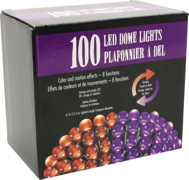 Jeu de lumières à DEL avec 8 fonctions, orange/violet, 41 pi, paq. 100, décorations d'intérieur/d'extérieur pour l'Halloween Front_Angled_Right