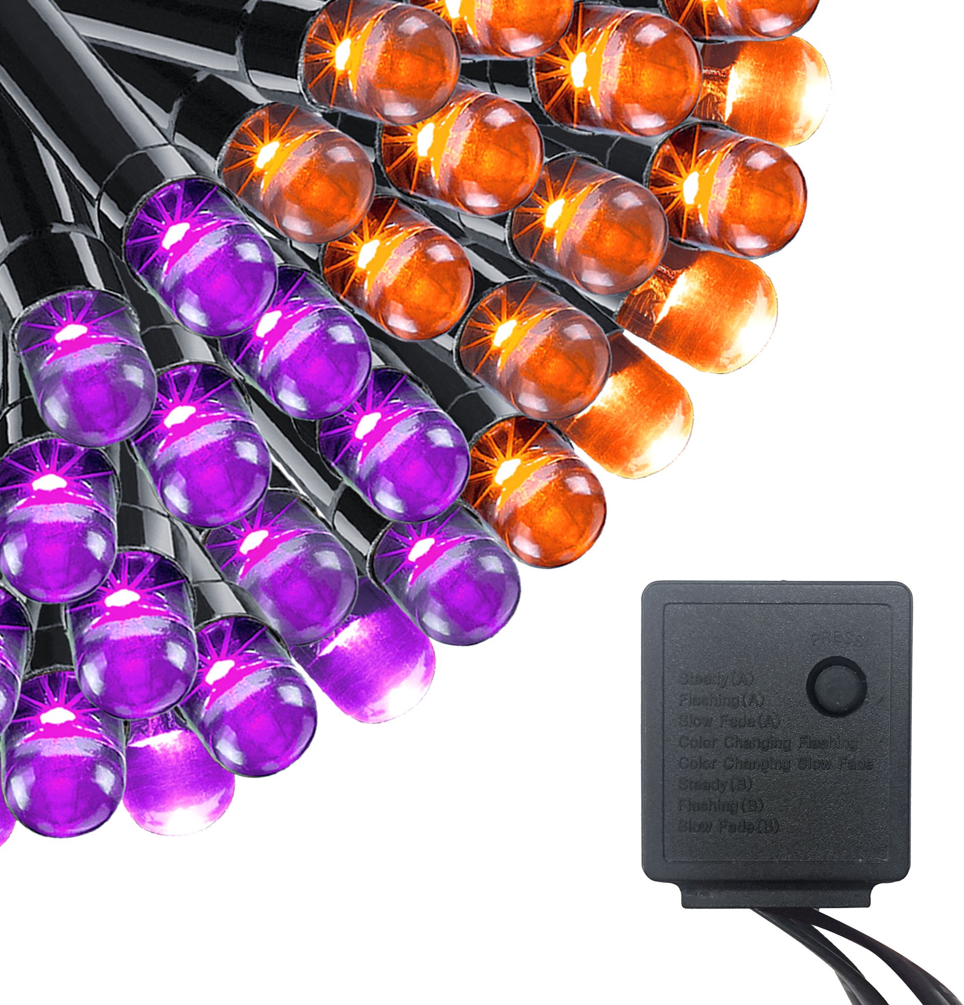 LED String Lights with 8 Functions, Orange/Purple, 41-ft, 100-pk, Indoor/Outdoor Decoration for Halloween Composite_or_Mixed