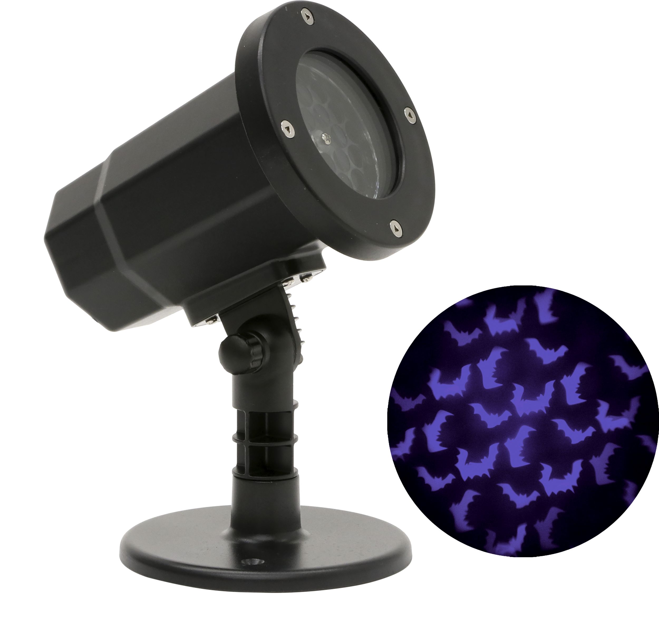 Bat LED Projector, Purple, 7-in, Indoor/Outdoor Decoration for Halloween Front_Angled_Right