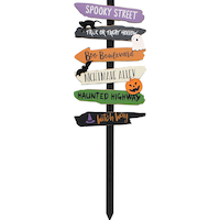 "Spooky Street" Ghost/Cat/Pumpkin/Bat Directional Yard Sign, Multi-Coloured, 47 1/4-in, Outdoor Decoration for Halloween Front_Flat