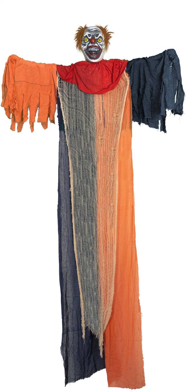 Clown Animated Standing Character with Batteries, Black/Orange, 9-in, Sound Activated Indoor/Outdoor Decoration for Halloween Front_Flat