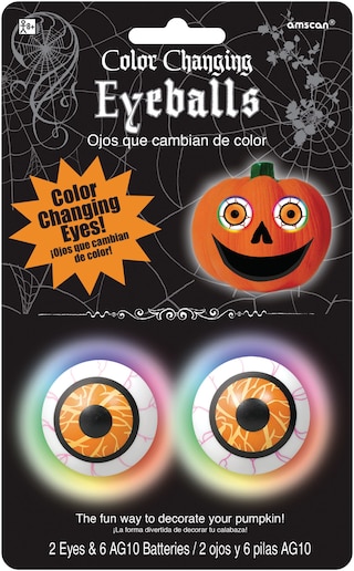Pumpkin Light Eyeballs with Batteries, Colour Changing, 5-in, Indoor/Outdoor Decoration for Halloween
