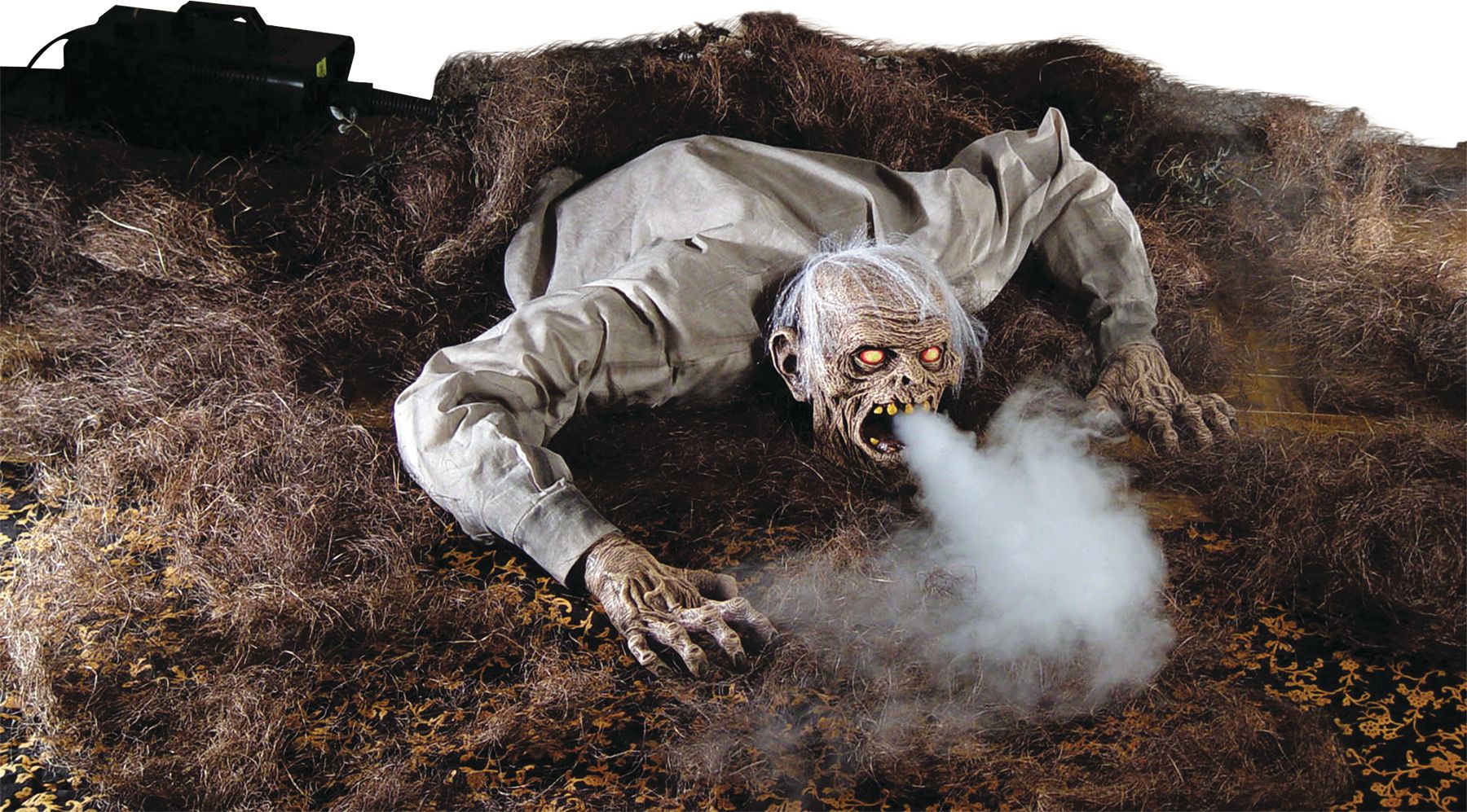 Graveyard Ghoul Fog Machine Cover, White, 9-in, Indoor/Outdoor Decoration for Halloween Front_Three_Fourths_Angled_Right