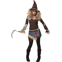 Women's Creepy Scarecrow Brown Tunic with Hat & Belt Halloween Costume, Assorted Sizes Front_Flat