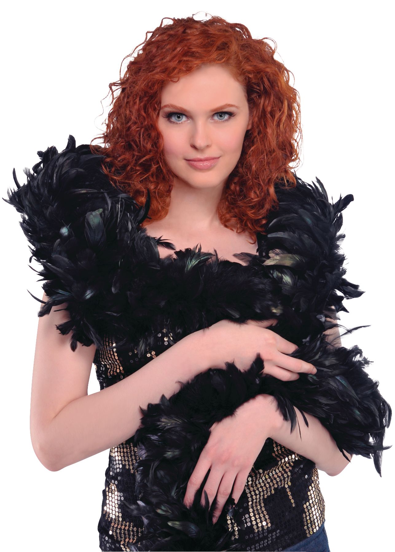 Fantasy Feather Boa, Black, 72-in, Wearable Costume Accessory for Halloween Front_Angled_Right