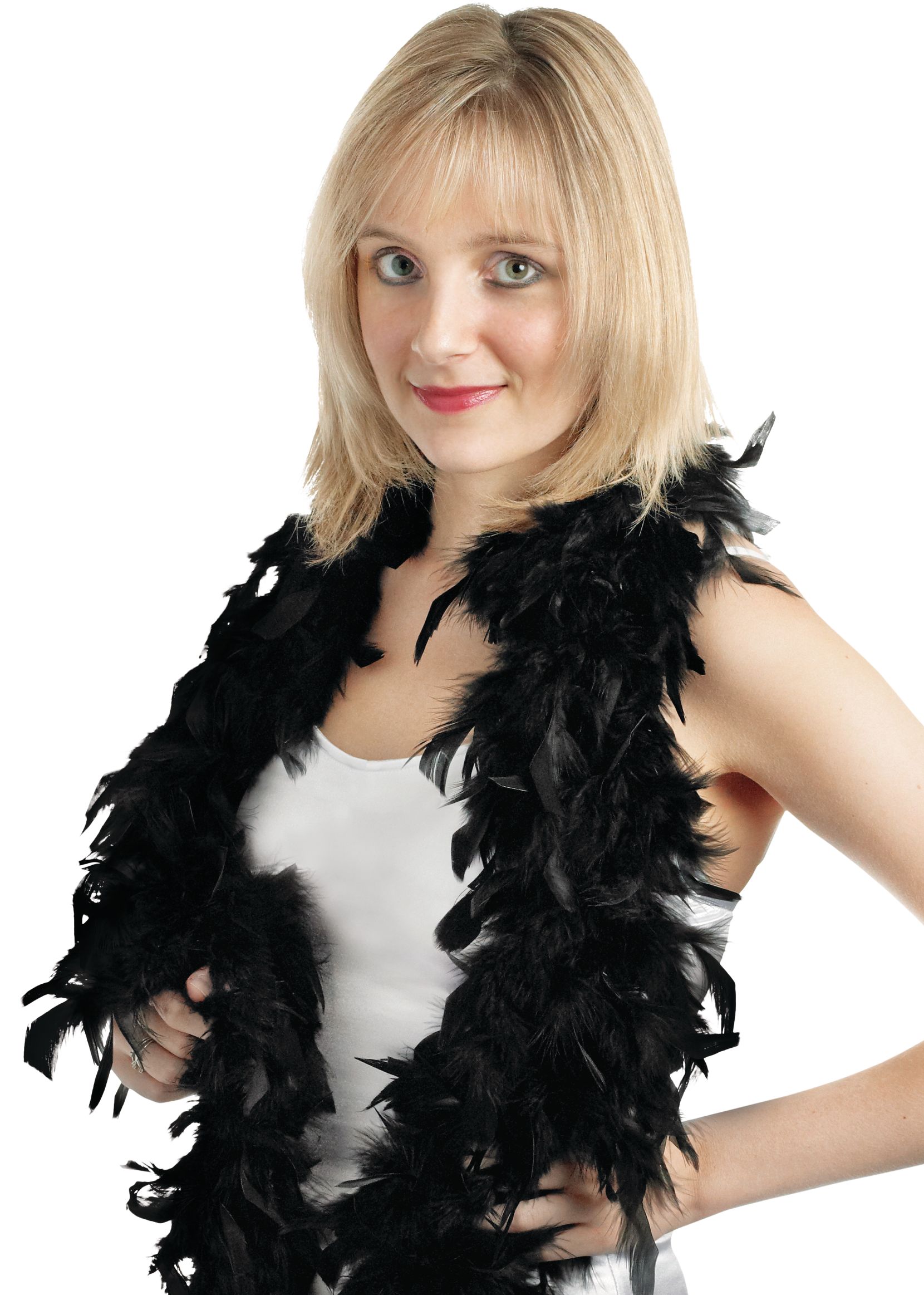 Fantasy Feather Boa, Black, 72-in, Wearable Costume Accessory for Halloween Front_Angled_Left