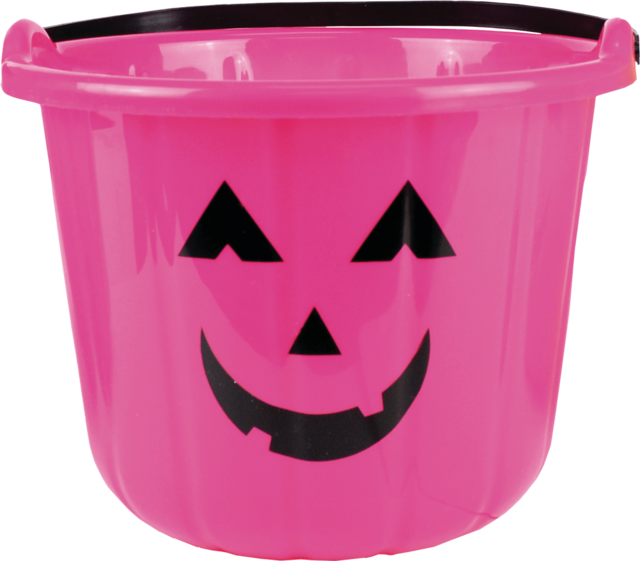 JackO'Lantern Plastic Treat Pail Bucket, Pink/Black, 5in, for Trick