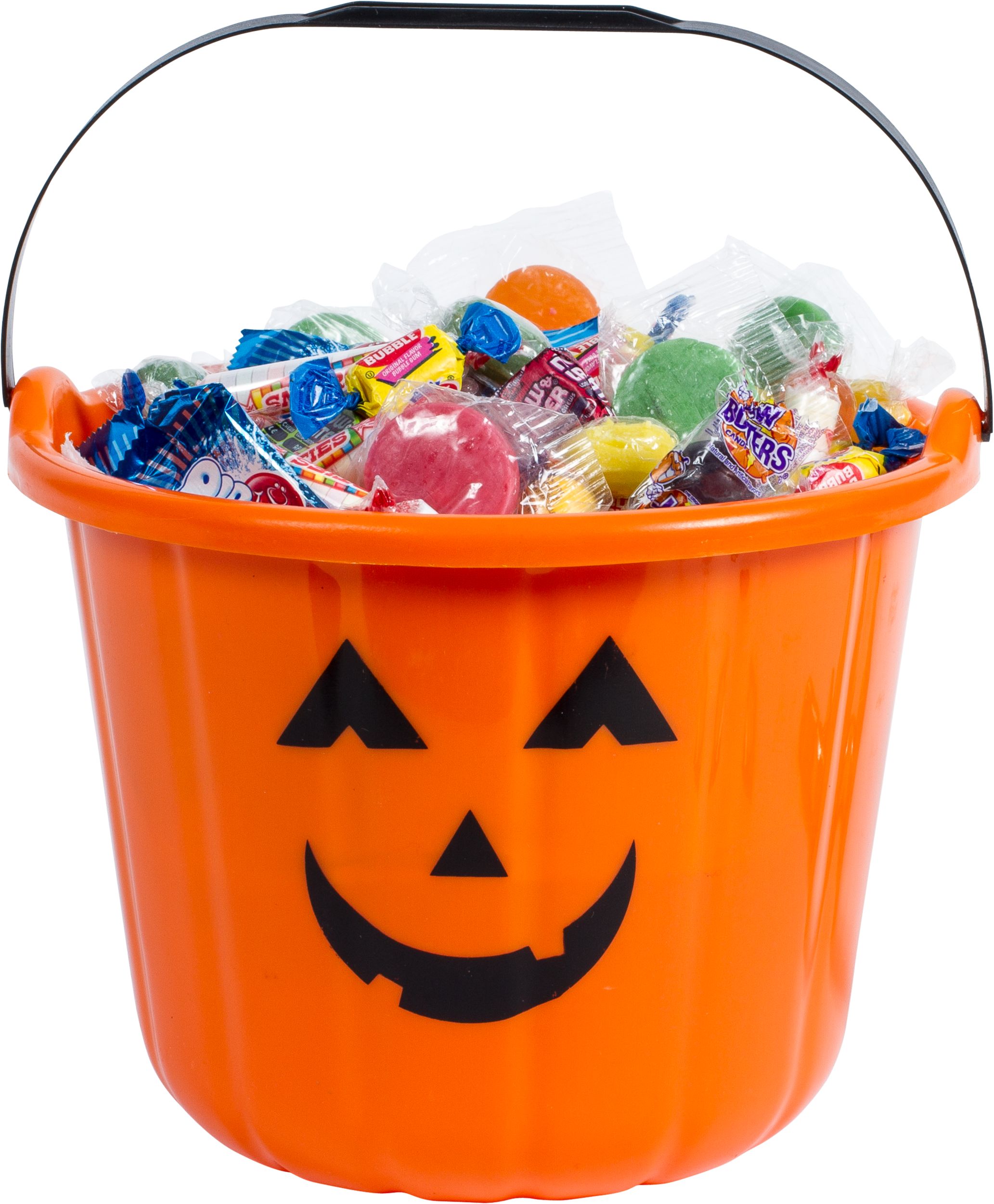 Seau à gâteries en plastique citrouille lanterne, noir/orange, 5 po, pour passer l'Halloween Front_Elevated